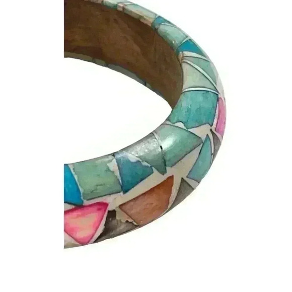 Cuff bangle inlay on wood Mosiac Design 7 inches - Picture 4 of 5